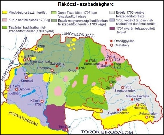 A Rákóczi szabadságharc térképe